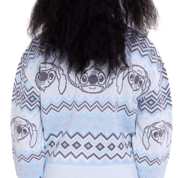 Disney Stitch Girls Metallic Blue Sweater Lurex Holiday Sweater - Picture 4 of 7